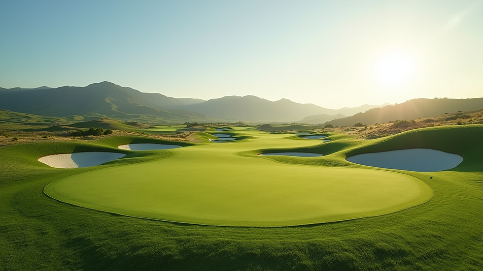 Wide angle view of a stunning golf course with rolling hills