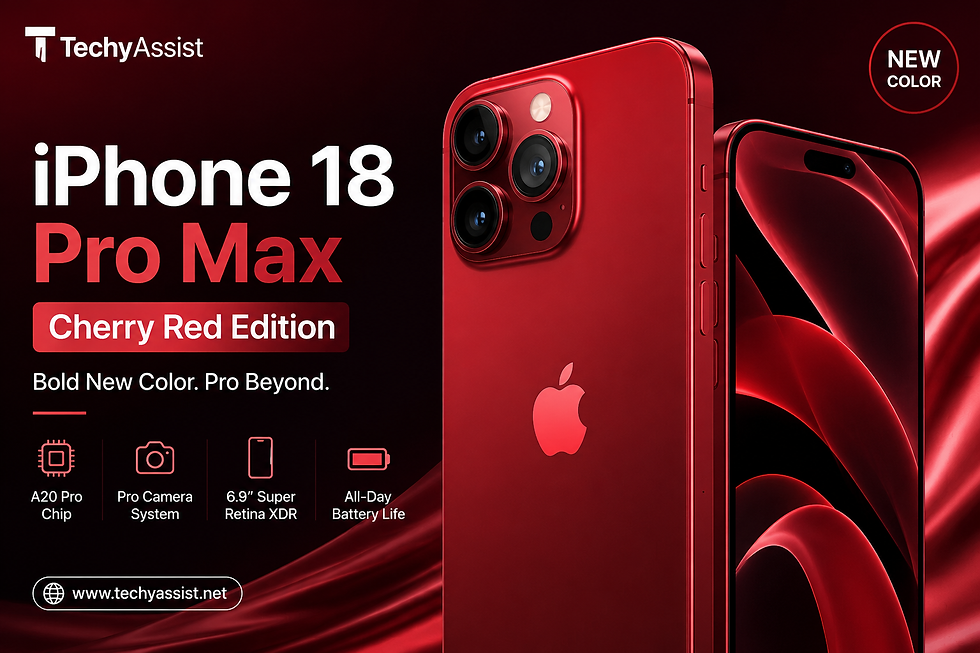 Discover the rumored iPhone 18 Pro Max Cherry Red with its premium titanium design, powerful A20 Pro chip, AI features, and futuristic smartphone experience.
