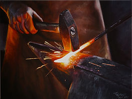 Handwerksmalerei - Bild eines Schmieds bei der Arbeit