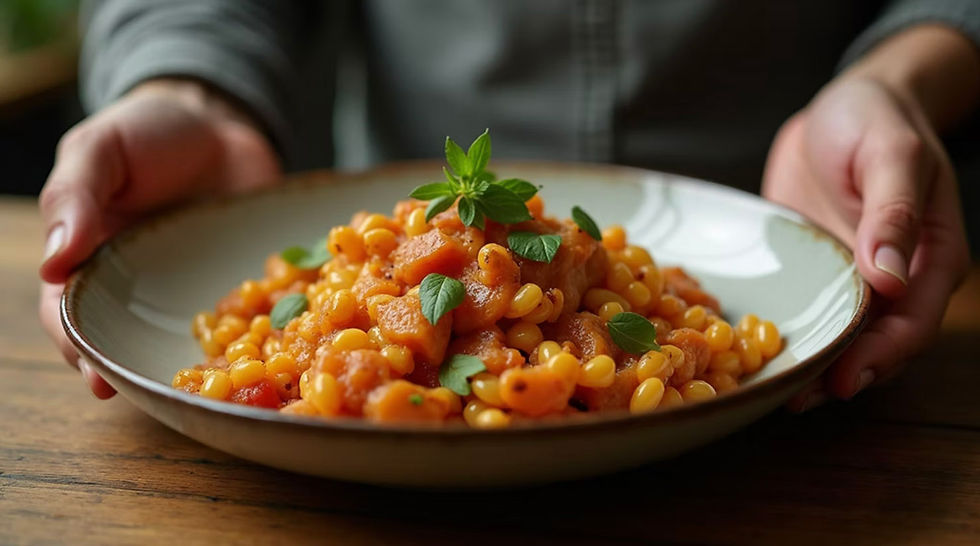 Close-up view of a styled food dish with professional lighting setup