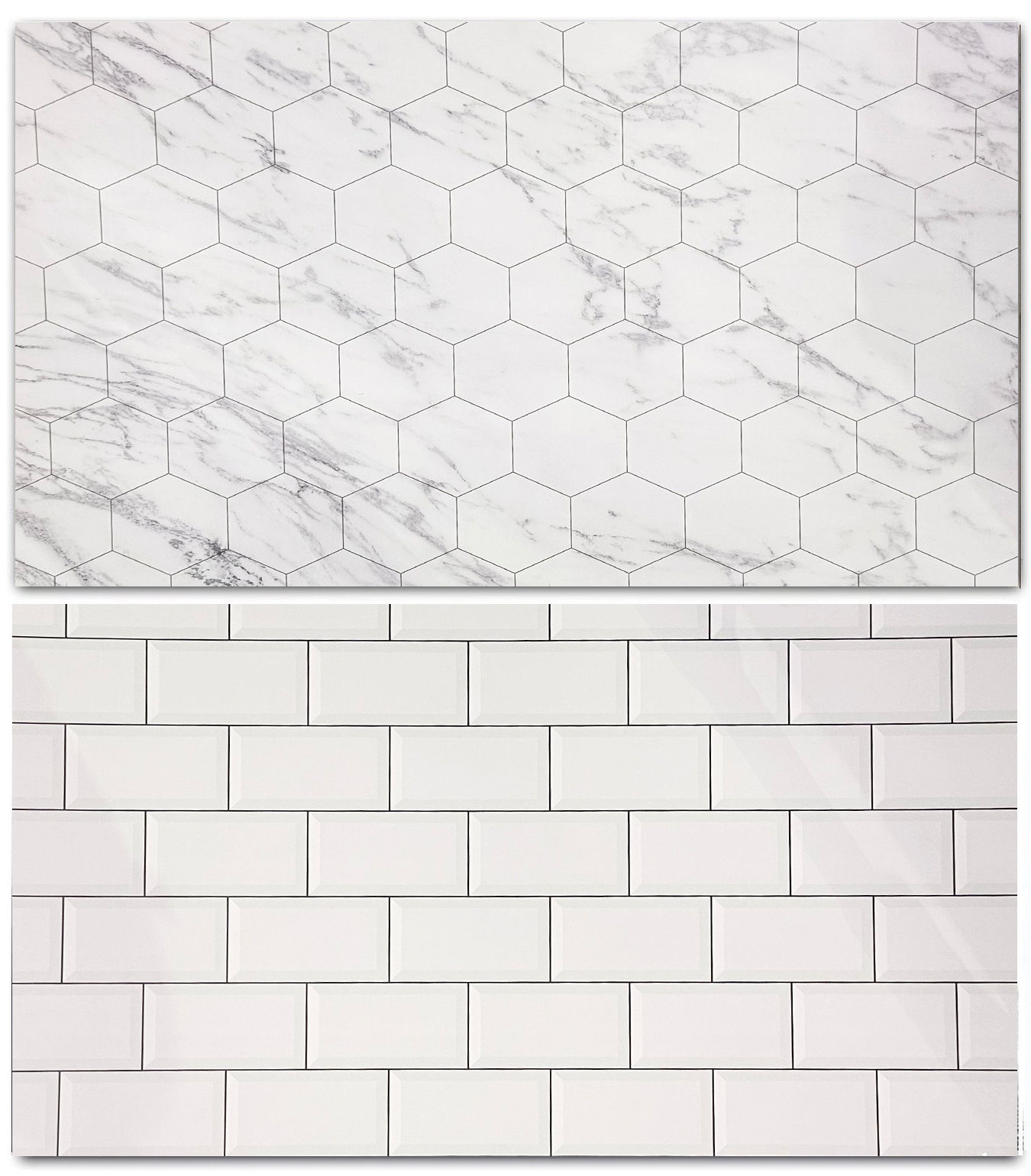 3D Double sided Milano statuary white marble and Tile peel Bacdrop #8846