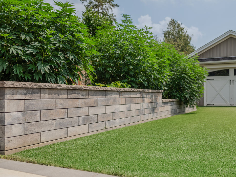 Custom-built Oak's Modan stone planter in Champagne designed for medicinal plant cultivation