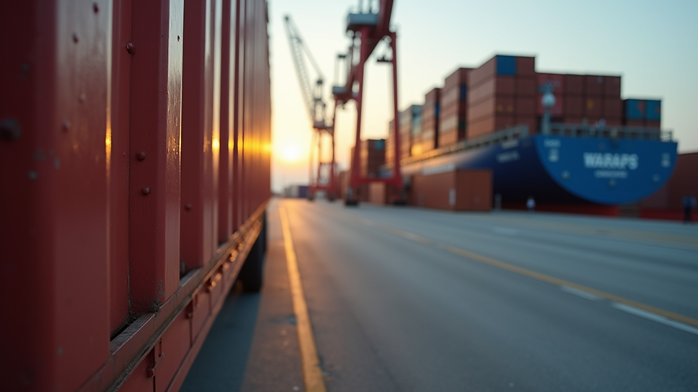 Close-up view of a shipping container being loaded at a port