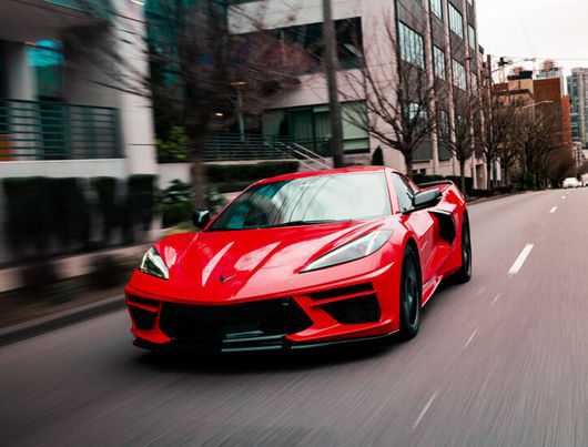 Close-up of Corvette C8 wheel offset and tire tread at Paladin Exotics