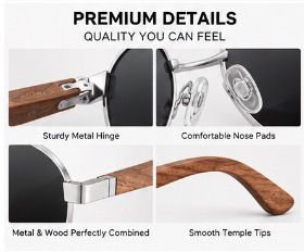 Thumbnail: KINGSSEVEN W5519 Natural Walnut Wood Polarized Sunglasses for Men & Women, Round