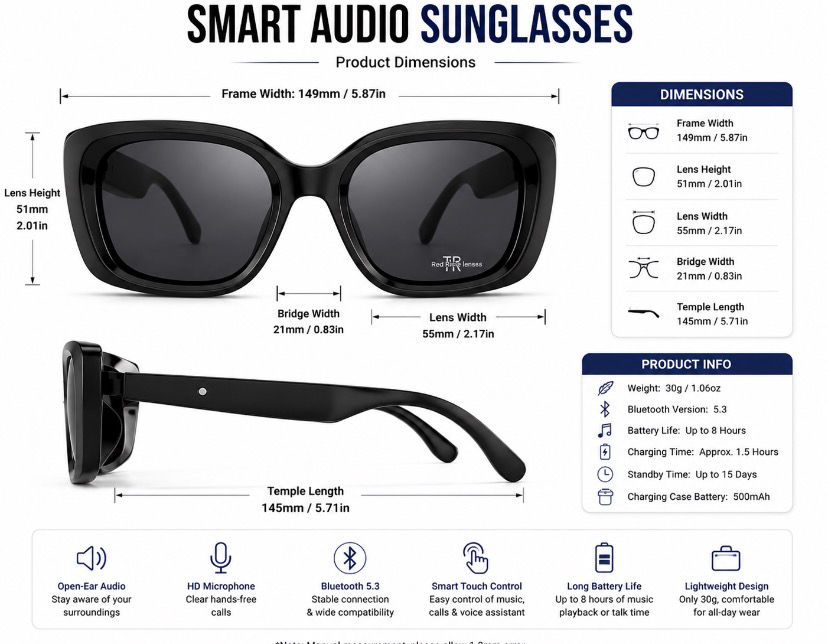 Thumbnail: AeroSound™ Bluetooth Smart Audio Sunglasses, Open-Ear Wireless Eyewear with UV40