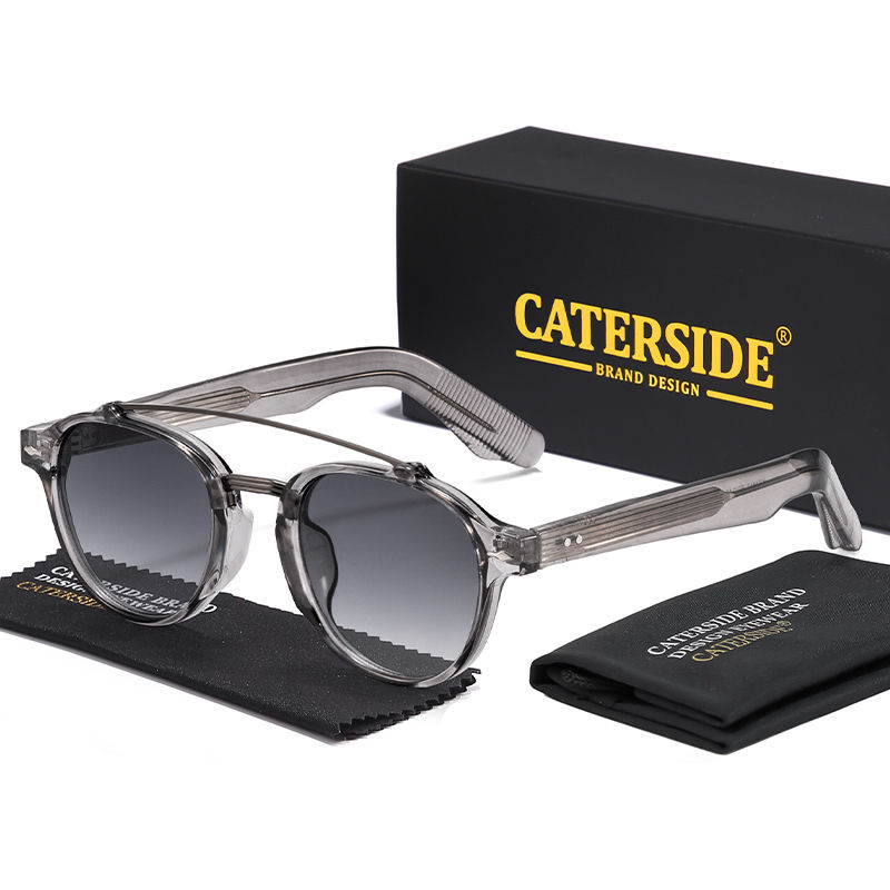 Thumbnail: CATERSIDE New RetroPilot Men's Round Sunglasses Classic Double Bridge Design Sun
