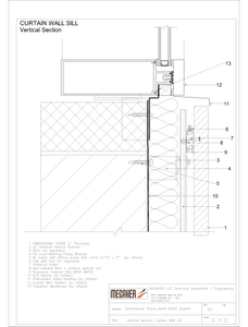 Vertical section, curtain wall sill
