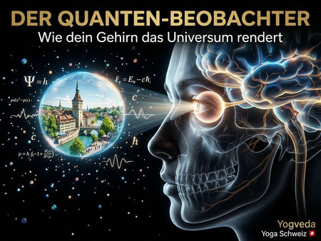 Eine menschliche Silhouette mit einer Taschenlampe rendert einen Abschnitt der Straße, während der Rest der Umgebung als abstrakter, ungerenderter Quantenraum und Code verbleibt.