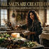 Woman in a rustic botanical kitchen scattering unrefined sea salt over herbs, highlighting the clinical necessity of botanically infused, microplastic-free salt.