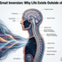 A high-end anatomical rendering showing the human nervous system functioning as an antenna to process external cosmic frequencies rather than internal ego projections.