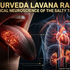 3D medical rendering of human tongue anatomy detailing salty taste buds for Lavana Rasa along the end sides and neural tracts leading to the brainstem, heart, circulatory system, and kidneys.