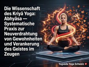 Eine 3D-Darstellung einer Yogini in Sidhasana, umgeben von einem leuchtenden Energiefeld in herbstlichen Farben, das die Neuverdrahtung des Nervensystems und die Vagus-Bremse im Kriyā Yoga symbolisiert.