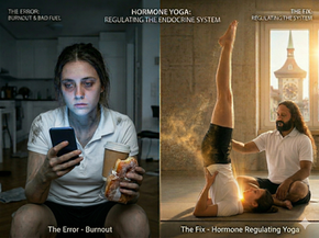 Yogveda Yoga Bern: Master Shahid Khan zeigt Hormon Yoga zur Regulierung der Schilddrüse und des endokrinen Systems.