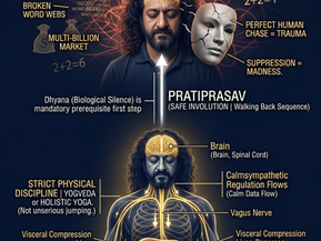 Biomechanical schematic by Master Shahid Khan in Switzerland: The difference between chaotic psychotherapy (software) and biological healing through Dhyana and Pratiprasav (hardware).