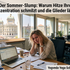 Erschöpfte Frau leidet im Berner Büro unter dem Sommer-Slump mit Blick auf das Bundeshaus, Yogapraxis im Sommer von Yogveda Yoga Schweiz.