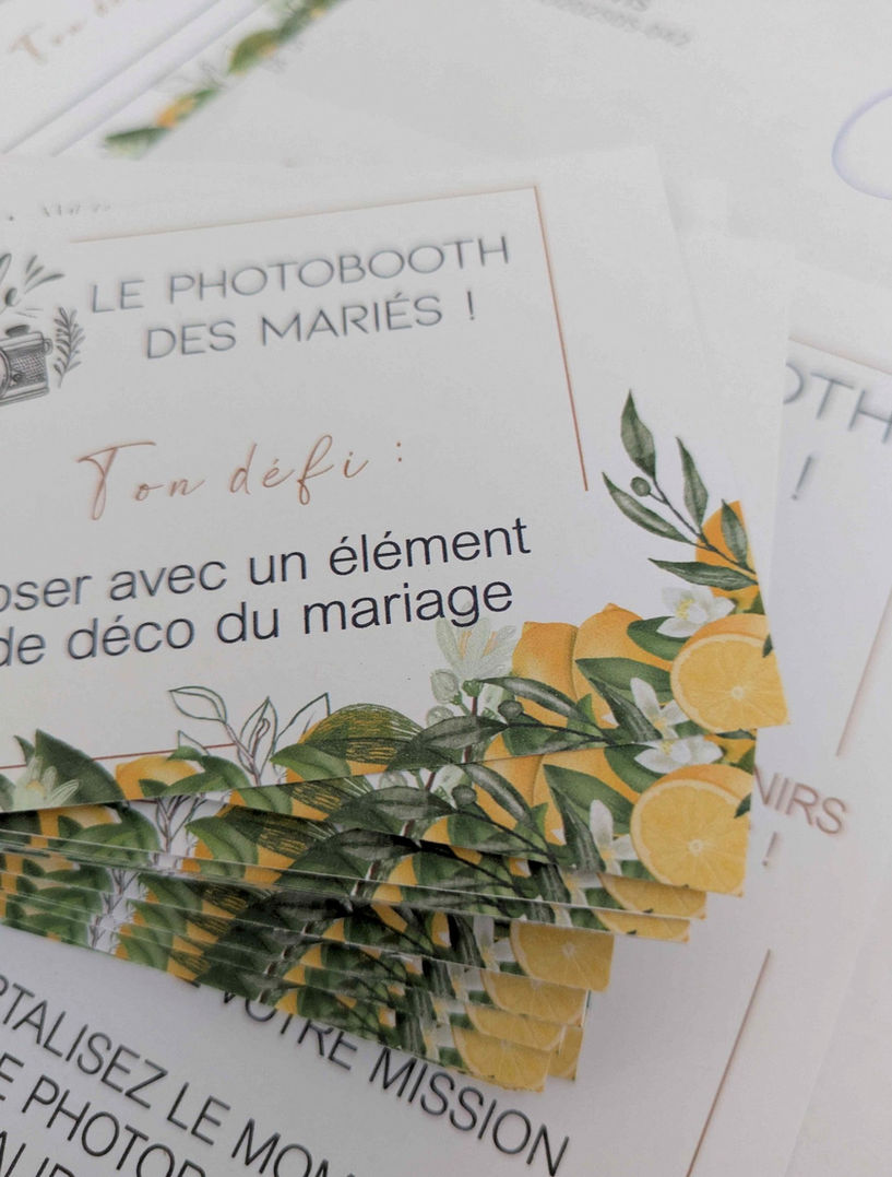 Carte Idée pour Photobooth Citron - Jeu Photo Mariage