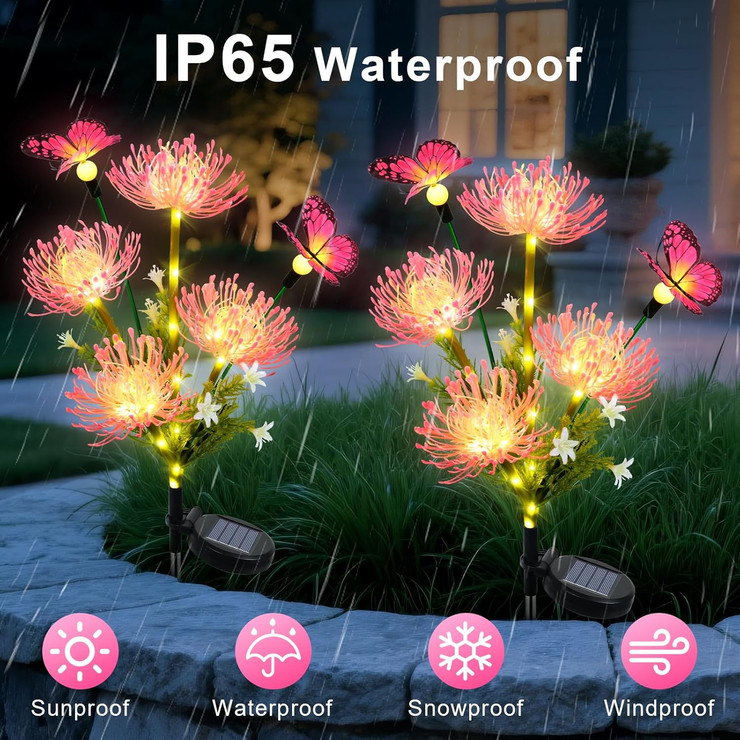 Location 24/48 heures Qoosea Lampe Solaire Exterieur Jardin, 2 Pièces Fleurs Pap