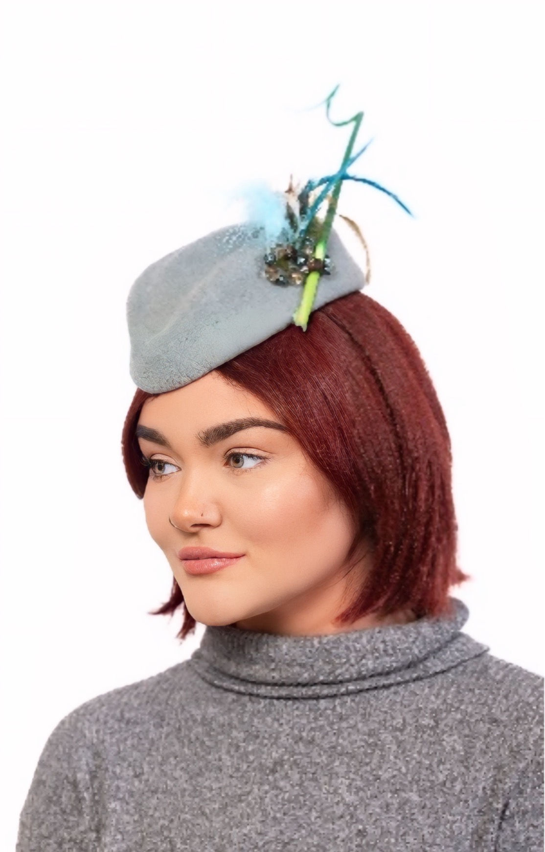 Ellie - Percher Trimmed With Ostrich Feathers And Handmade Brooch - Powder Blue