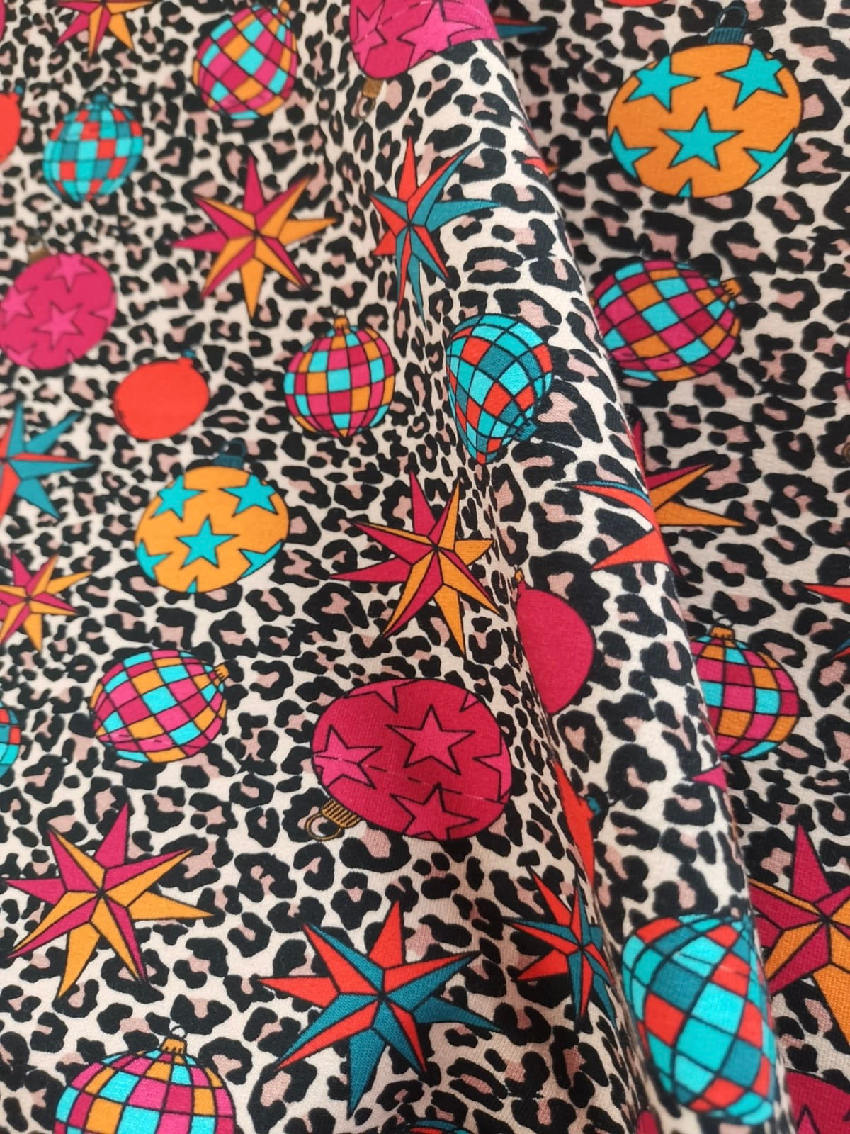 French Terry - Christmas Decorations & Leopard Print - Multi