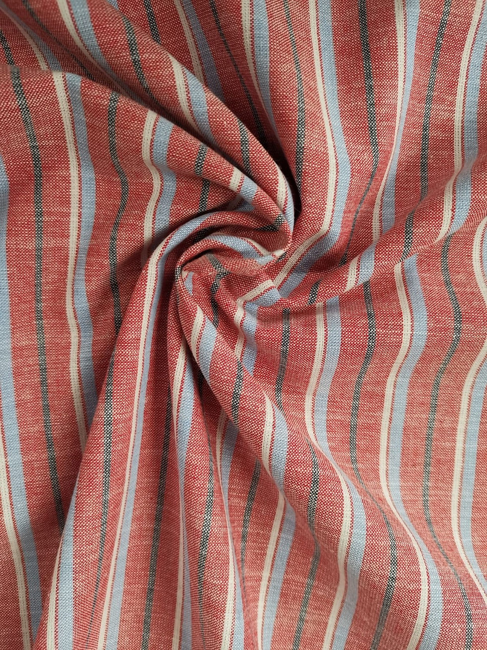 Thumbnail: Dress Fabric - Cotton -  Stripe Print - Red And Multi