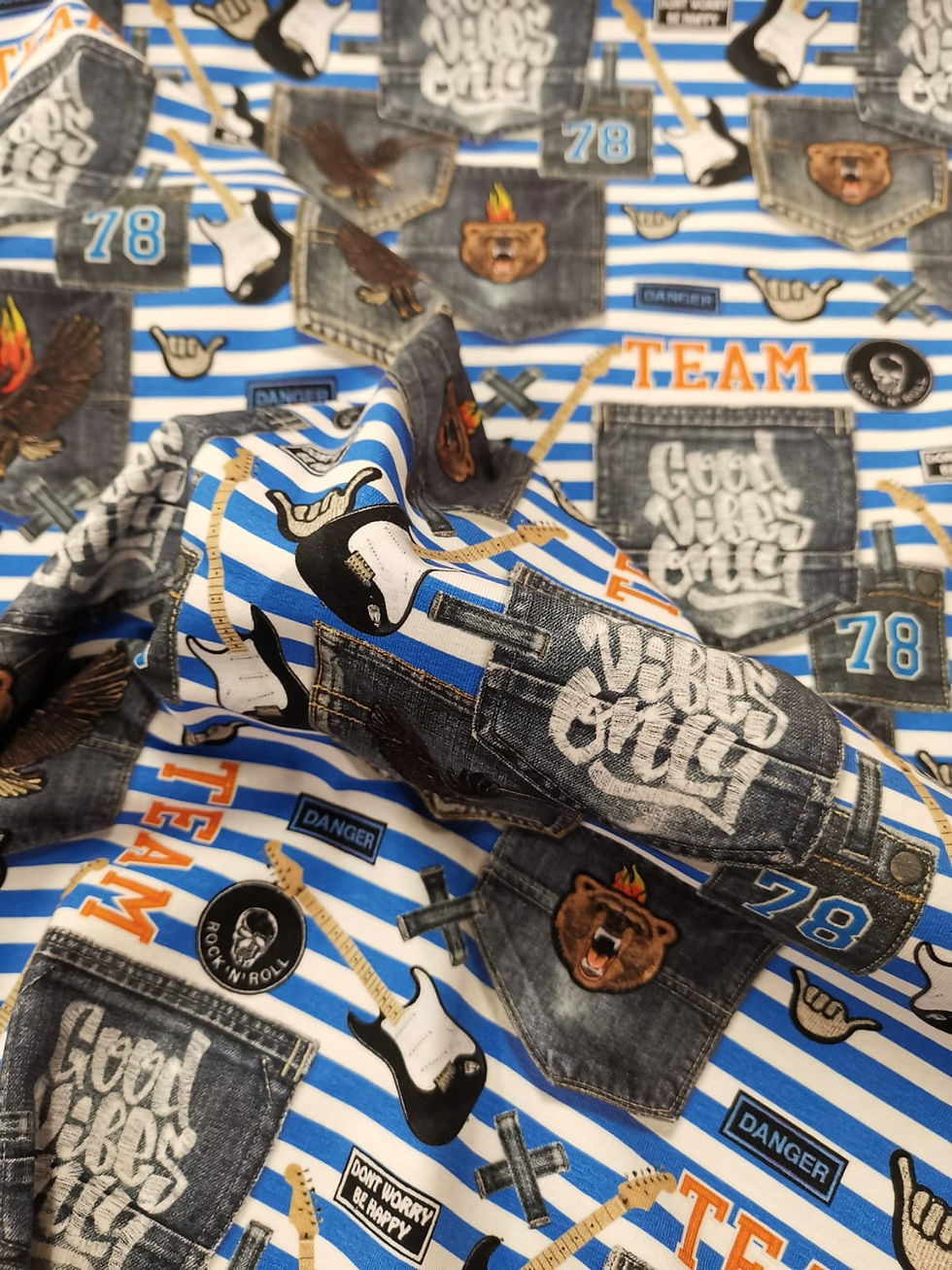 Cotton Jersey - Stripe And Pocket Print - Multi