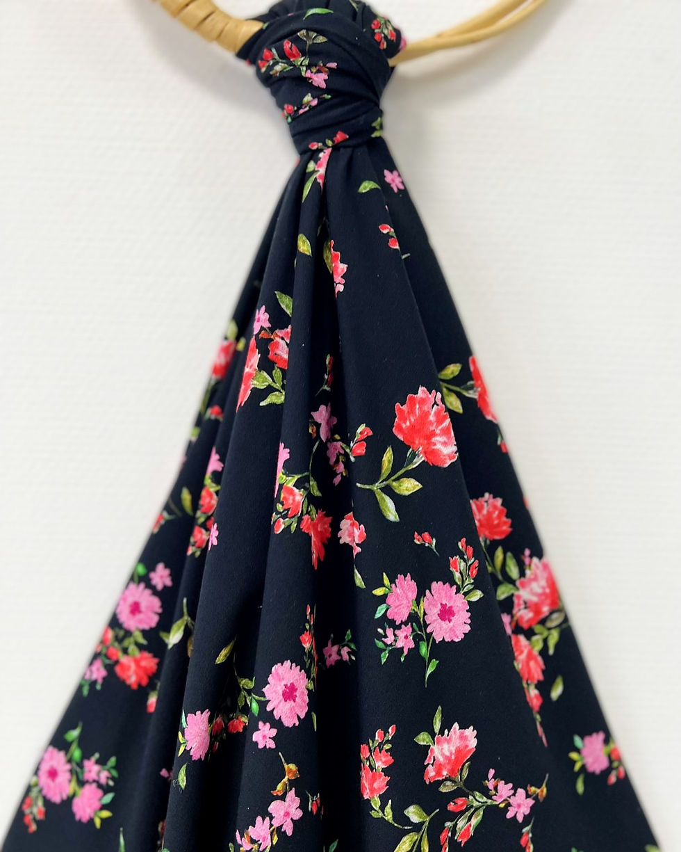 Viscose Crepe - My Dress Made - Ruby - Floral Print - Black And Multi