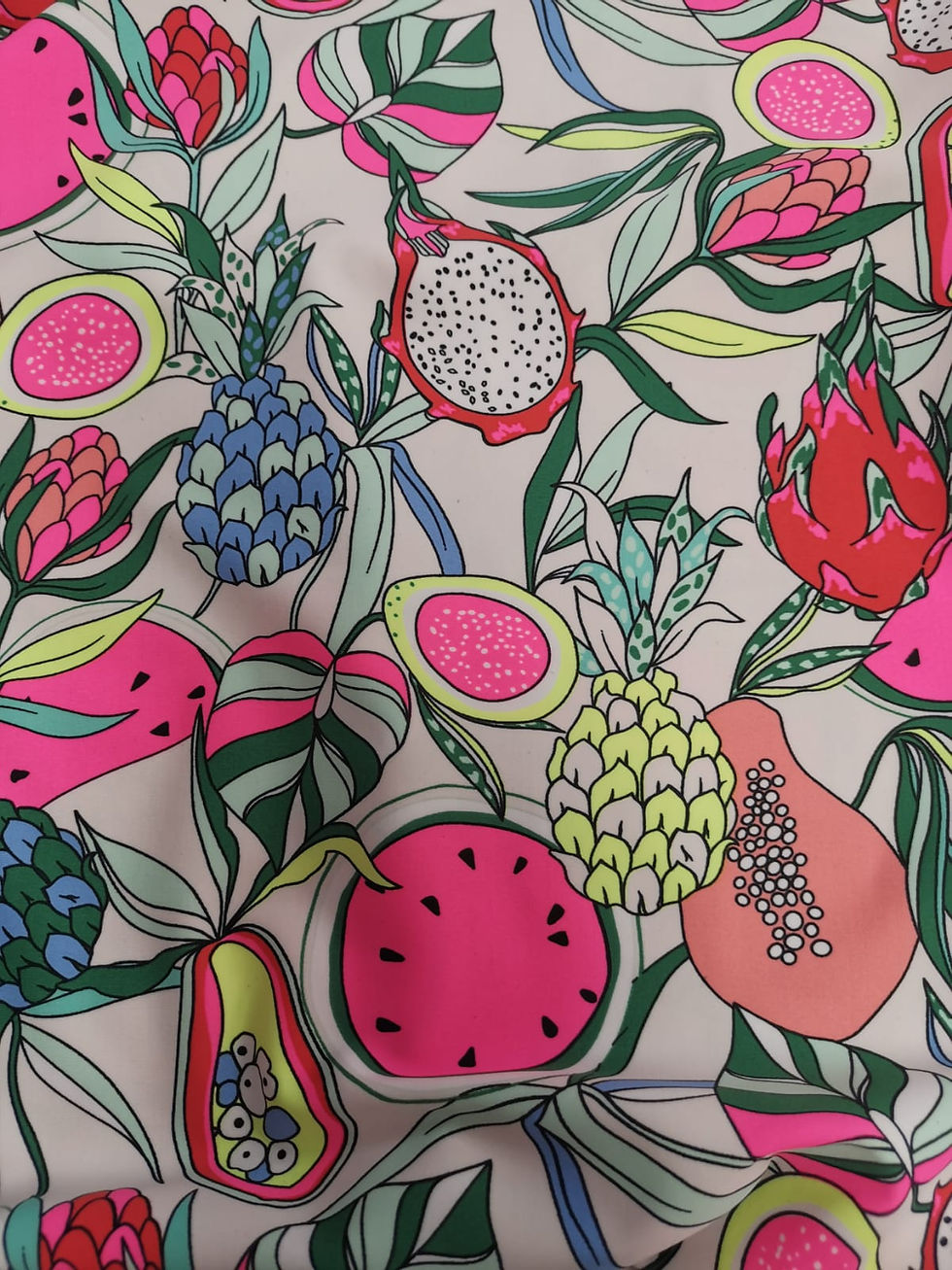 Thumbnail: Dress Fabrics - Swimwear Fabric - Watermelon Print - Pale grey And Multi