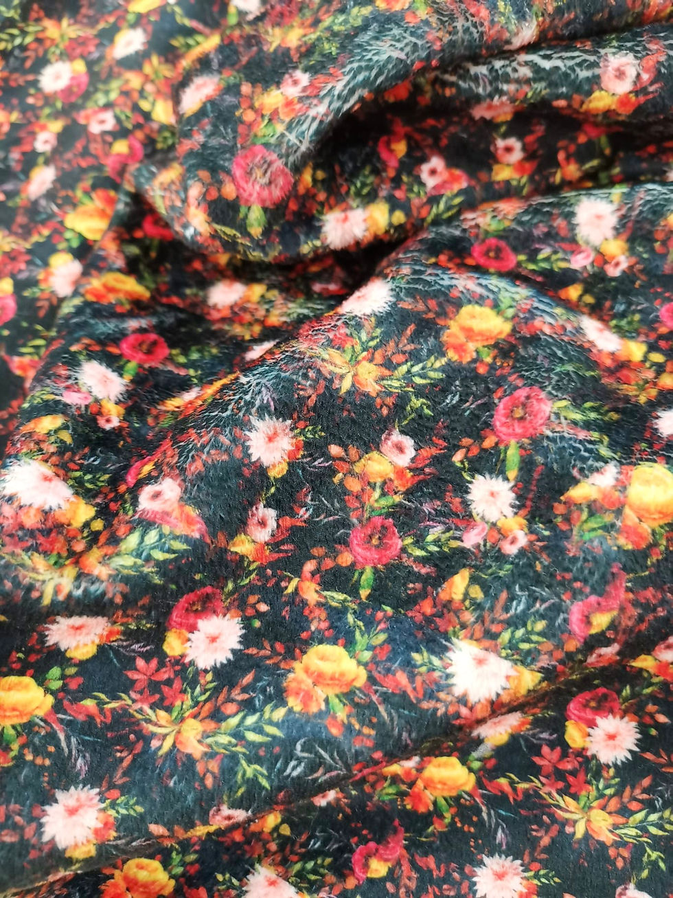 Thumbnail: Minky Fabric - Smooth To Touch - Digital Floral Print - Black And Multi