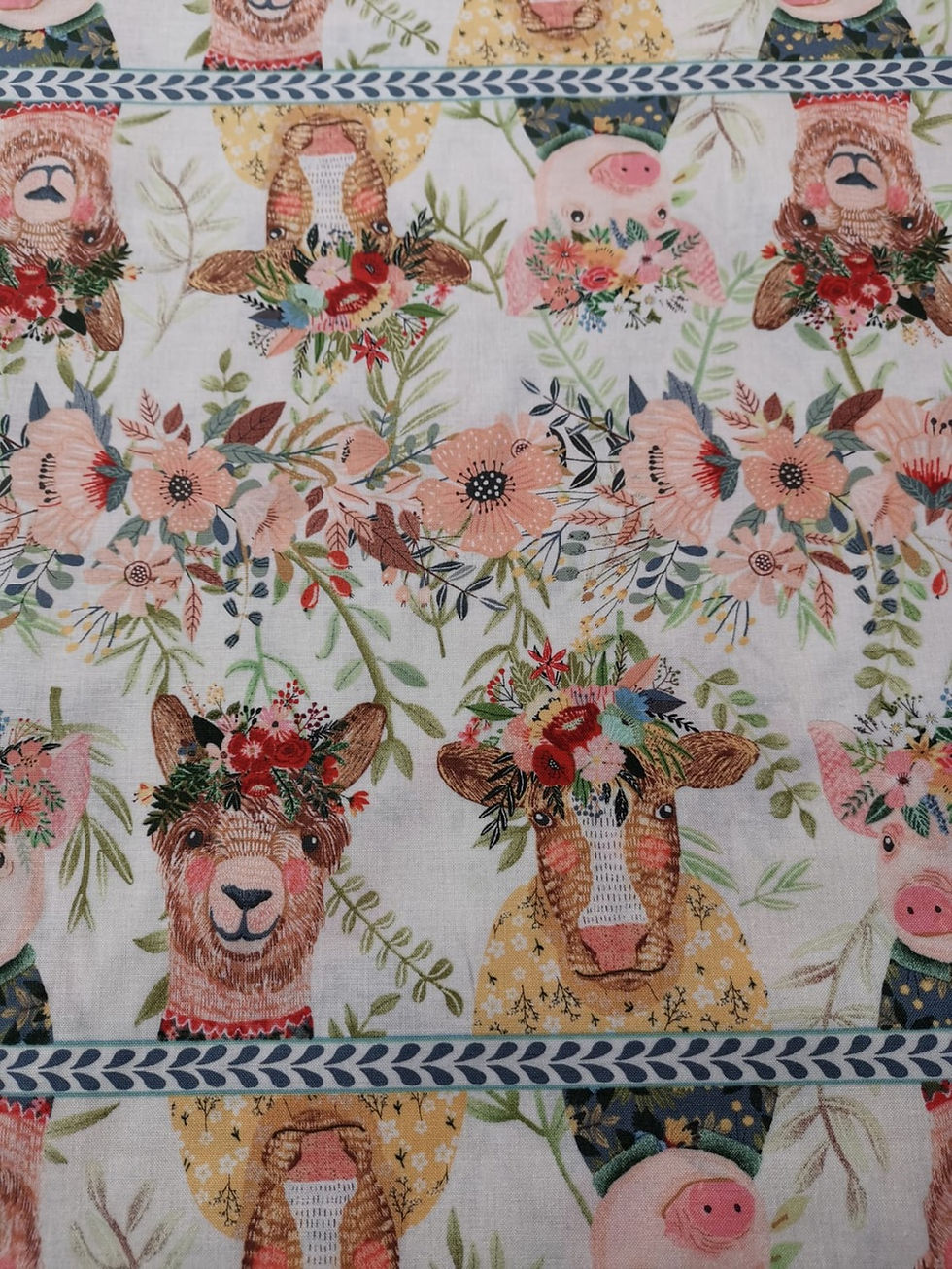 Thumbnail: Quilting Cotton - Free Spirit - Mia Charro - Farm Friends - Arrangement - Ivory 