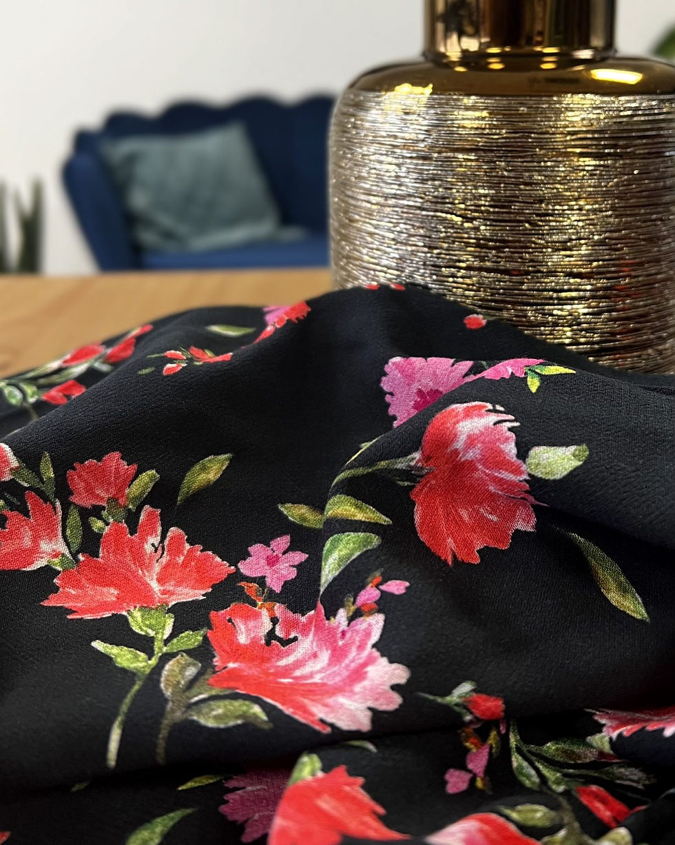 Thumbnail: Viscose Crepe - My Dress Made - Ruby - Floral Print - Black And Multi