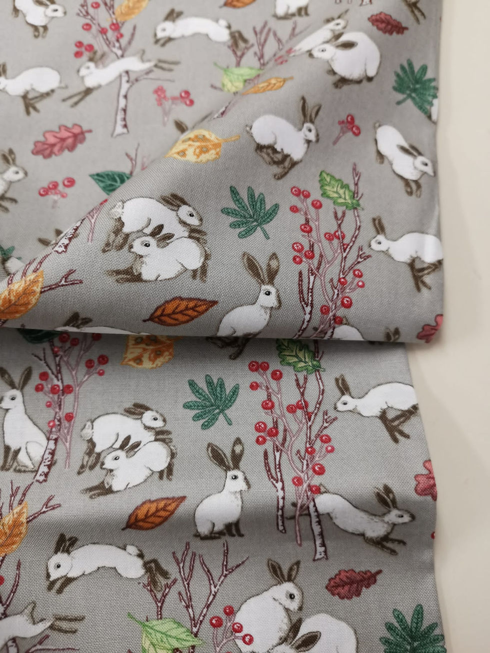 Thumbnail: Quilting Cotton - Nutex - Rabbit Print - Pale Grey And Multi 