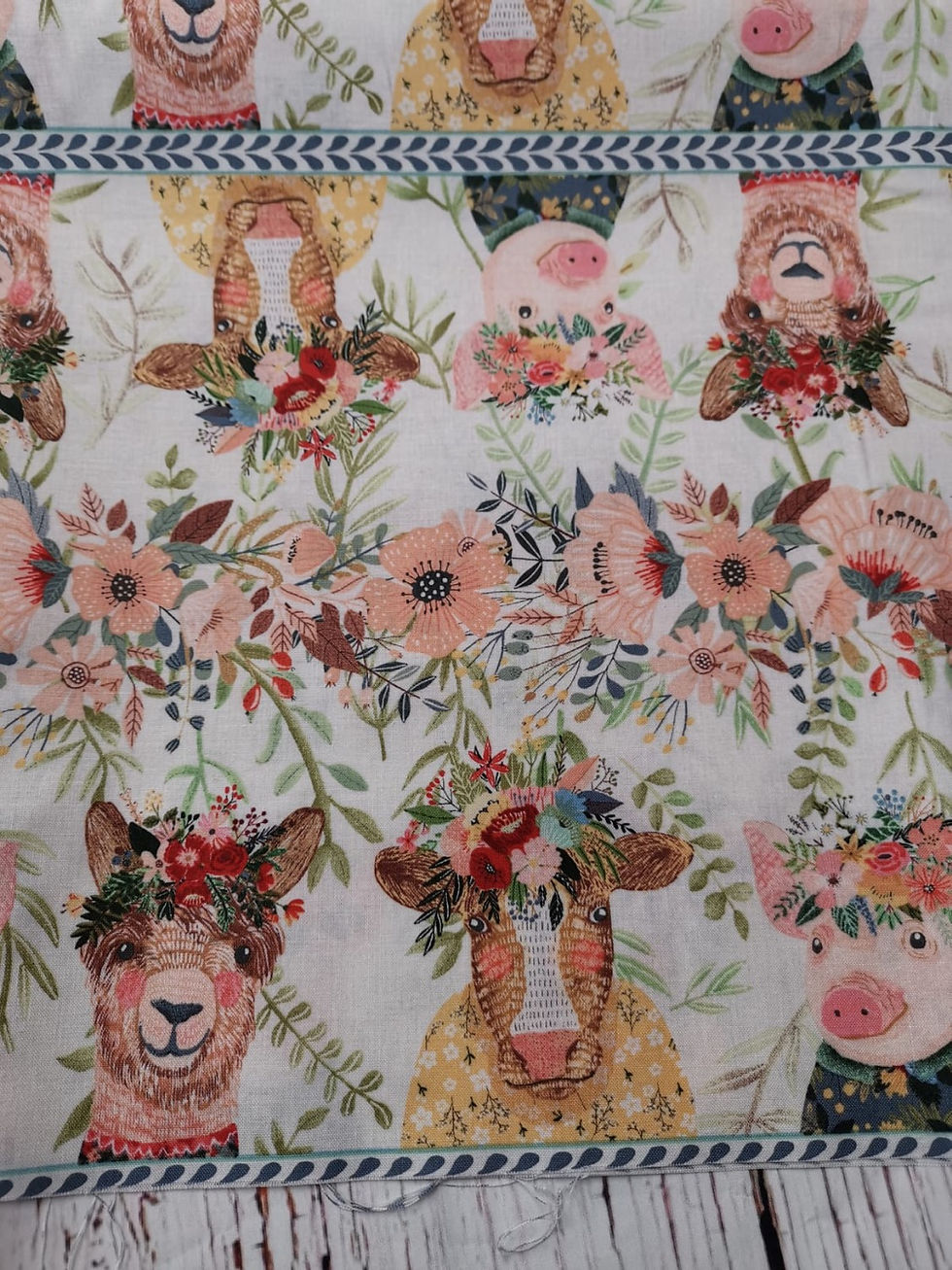 Thumbnail: Quilting Cotton - Free Spirit - Mia Charro - Farm Friends - Arrangement - Ivory 