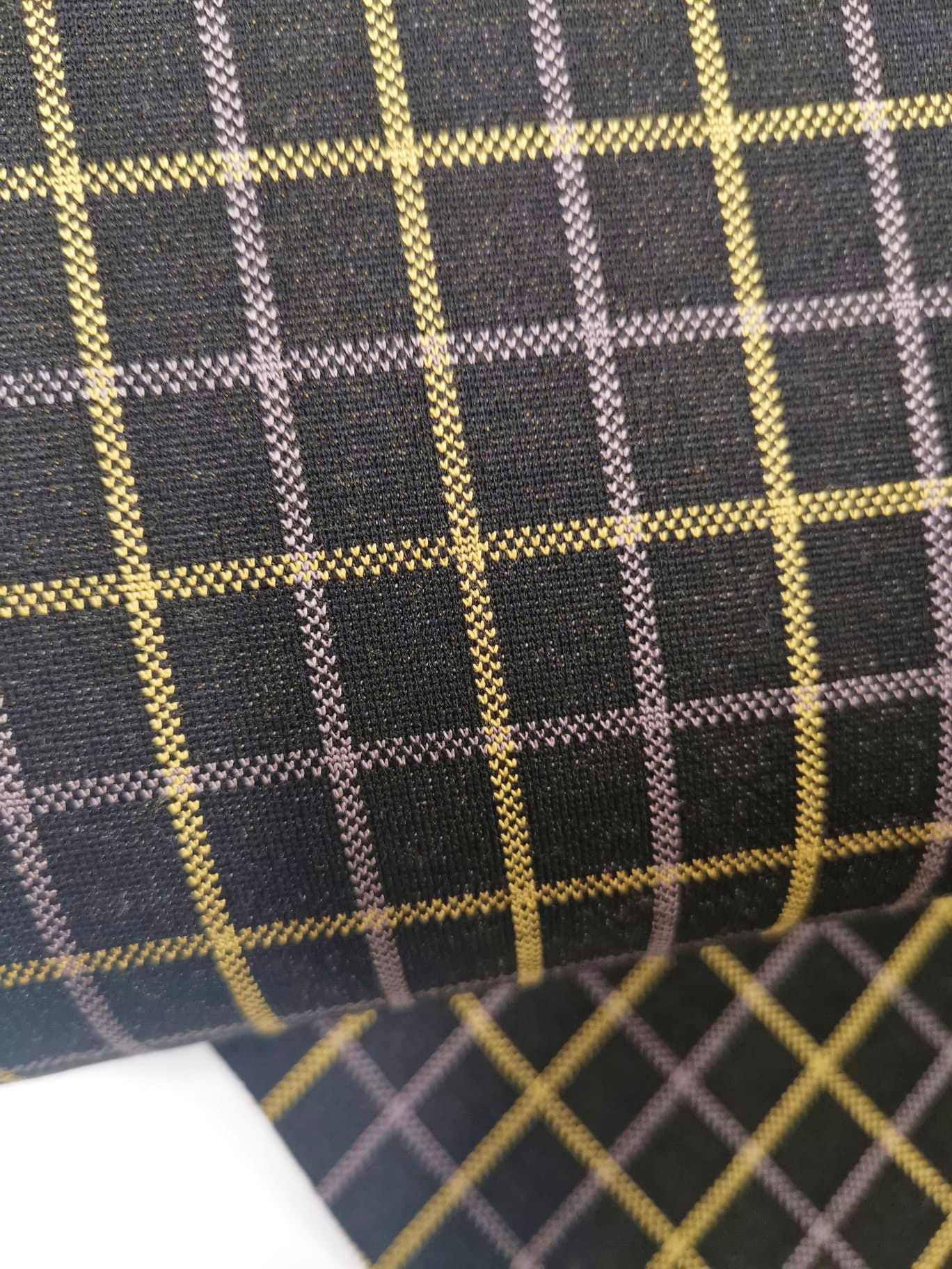 Ex Designer - Stretch Viscose Mix - Check Print - Black-yellow-Lilac