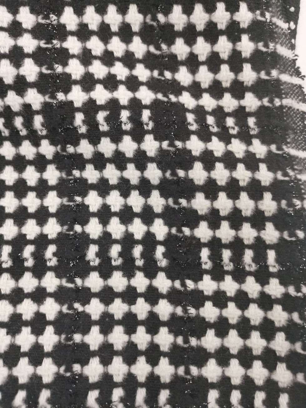 Thumbnail: Woven Fabric - Ex Designer - Check Pattern - Black lurex & cream