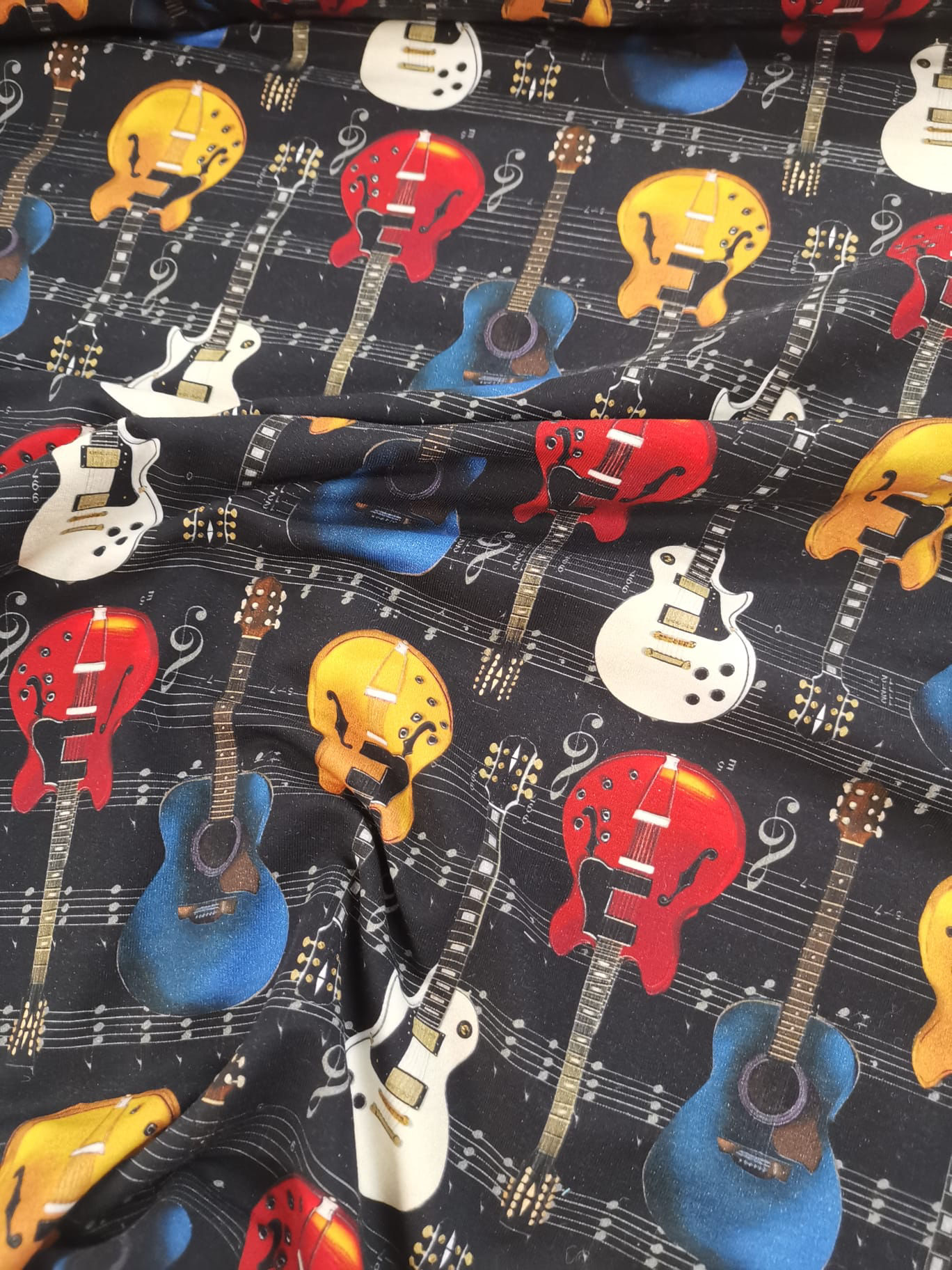 French Terry - Electric Guitar Print - Black & Multi