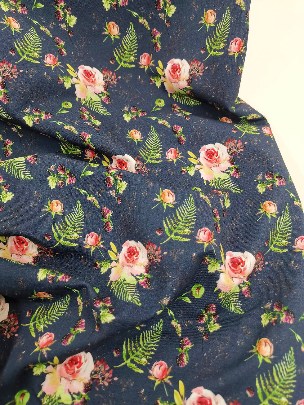 French Terry Fabric - Floral Print - Navy And Multi