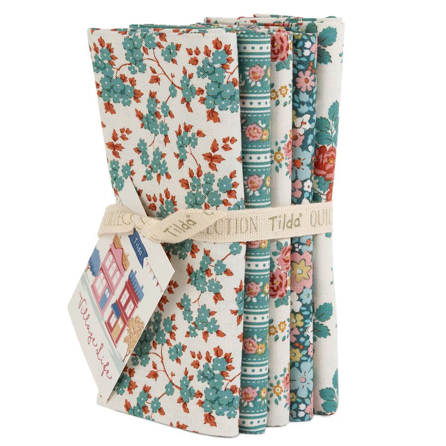Fat Quarter Bundle - Quilting Cotton - Tilda - Village Life - Petrol & Teal