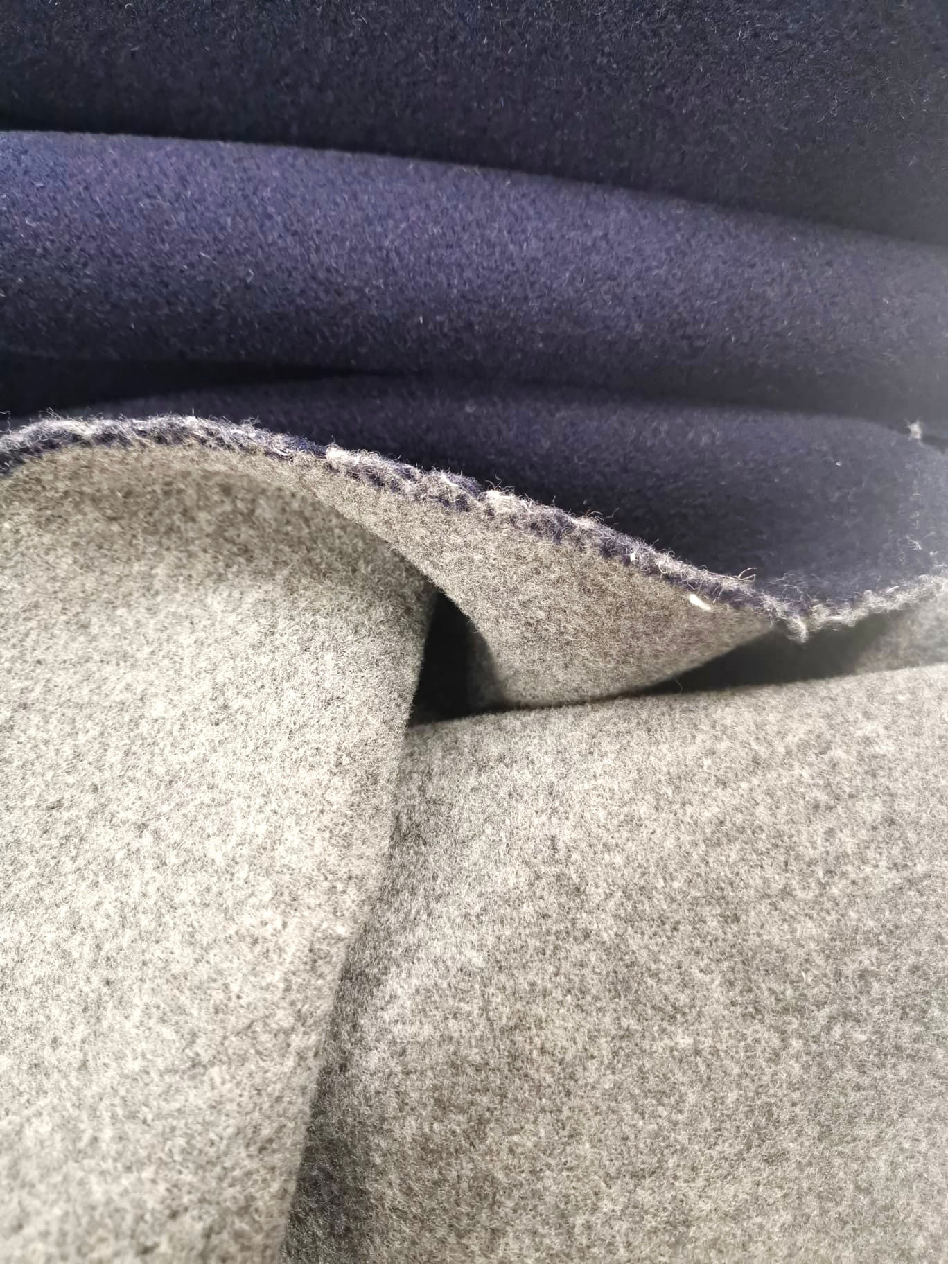 Wool Fabric - Ex Designer - Navy Blue / Grey