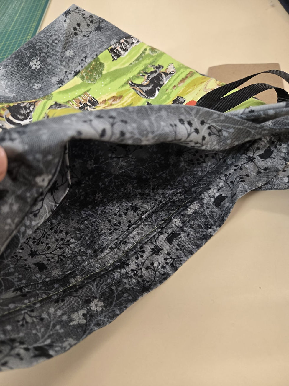 Thumbnail: Handmade Project Bag - Cotton - Cow Print and Grey - medium 