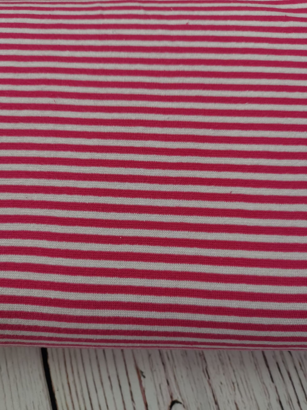Thumbnail: Cotton Jersey Tubular Ribbing -  Striped - Dark Pink And White
