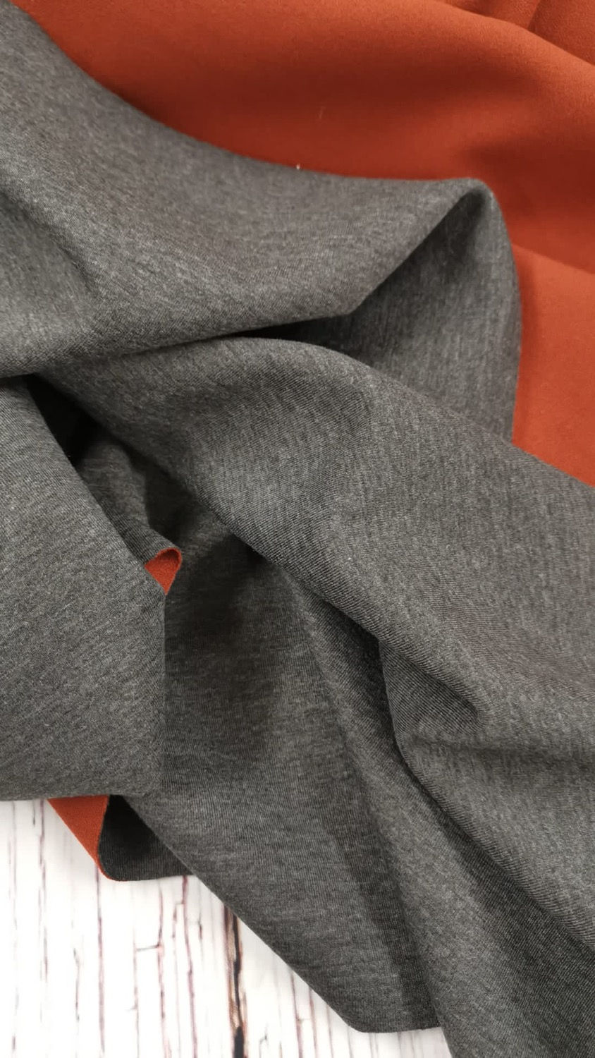 Thumbnail: Dress Fabric - Jersey Backed Crepe - Rust (With Grey Backing)