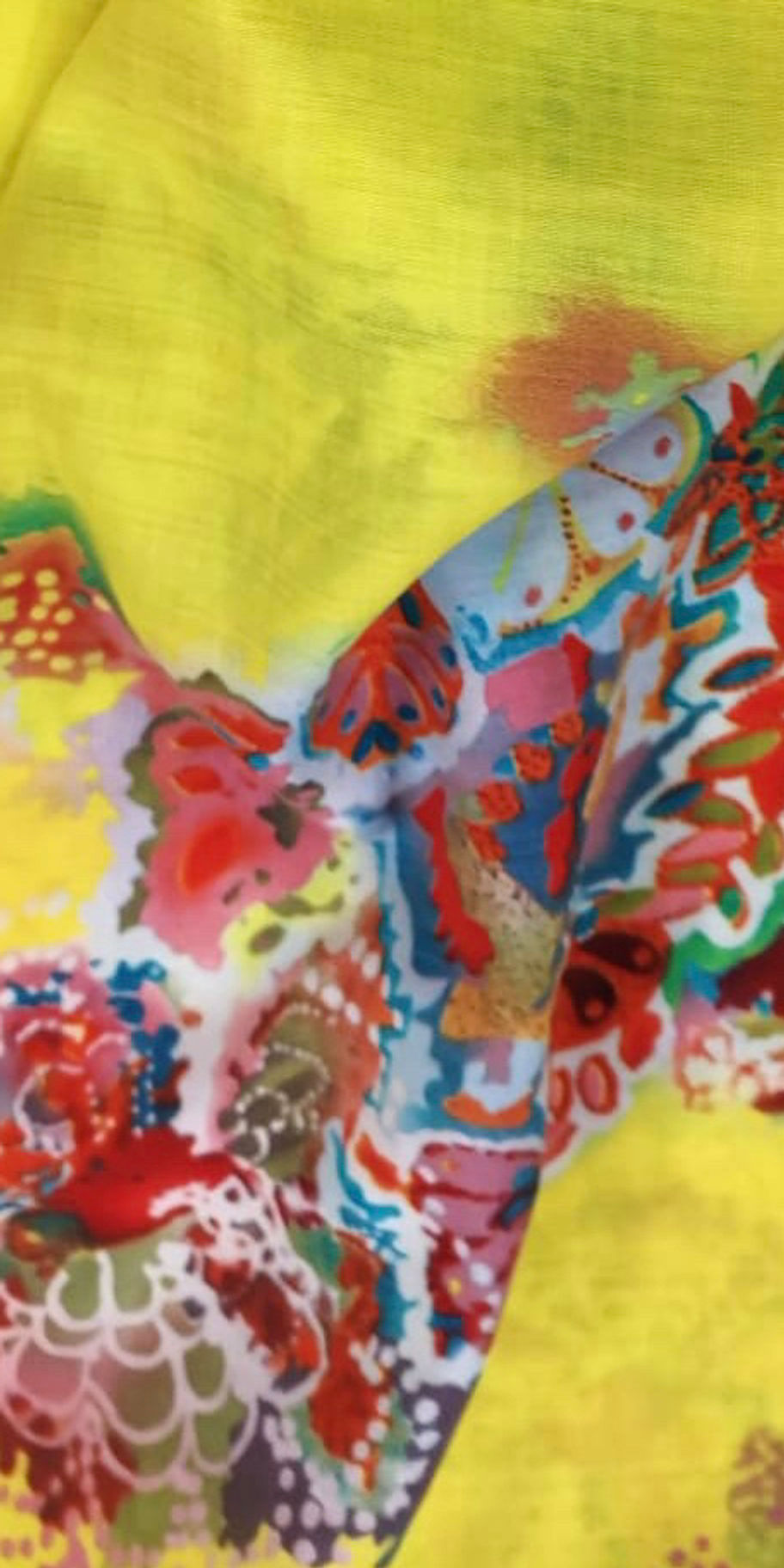 Thumbnail: Woven Lightweight Cotton Mix - Abstract Watercolour Effect - Yellow  & Multi