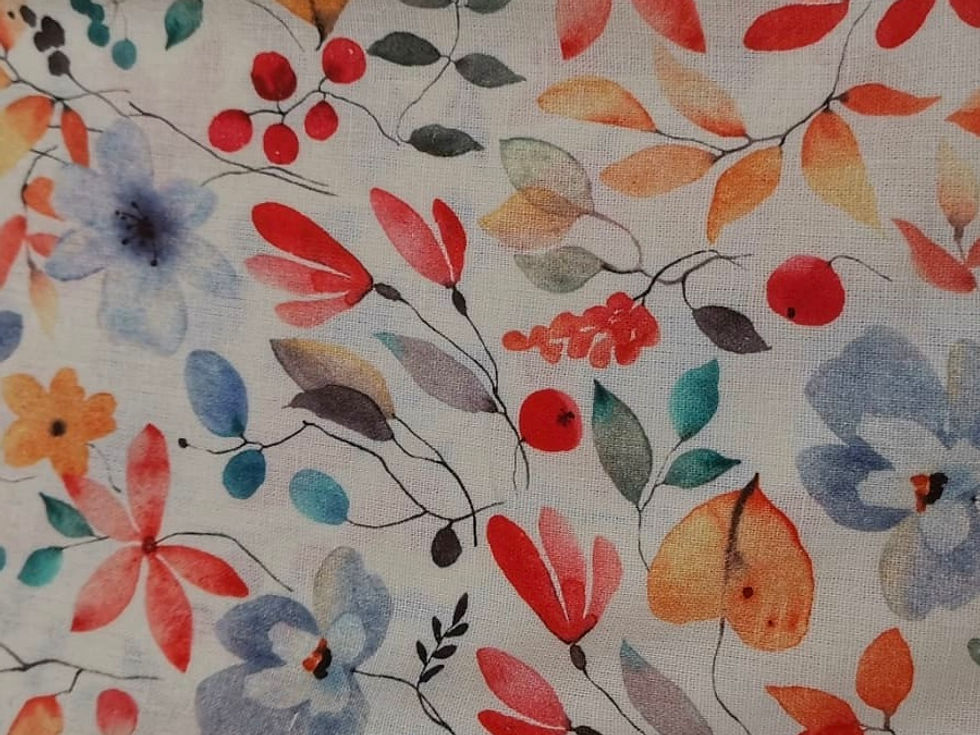 Thumbnail: Viscose Linen Fabric - Painted Floral Print -Off White & Multi