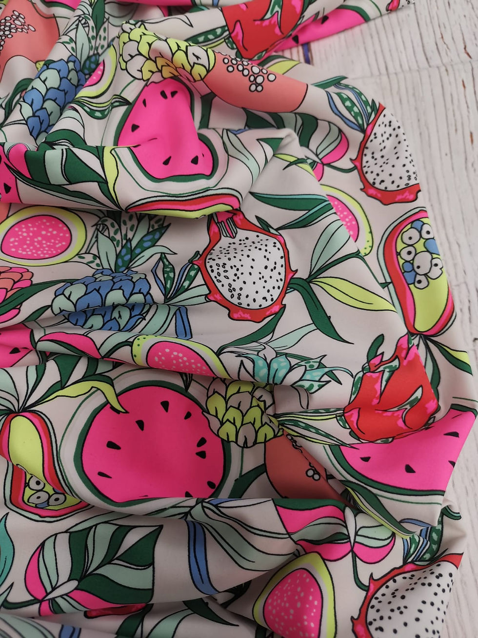 Thumbnail: Dress Fabrics - Swimwear Fabric - Watermelon Print - Pale grey And Multi