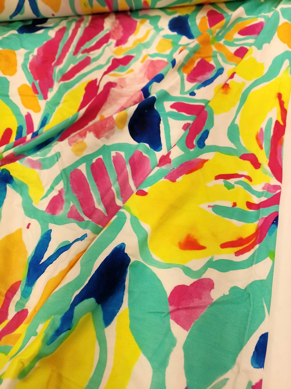 Thumbnail: Viscose Jersey - Large Floral Print - Turquoise And Multi