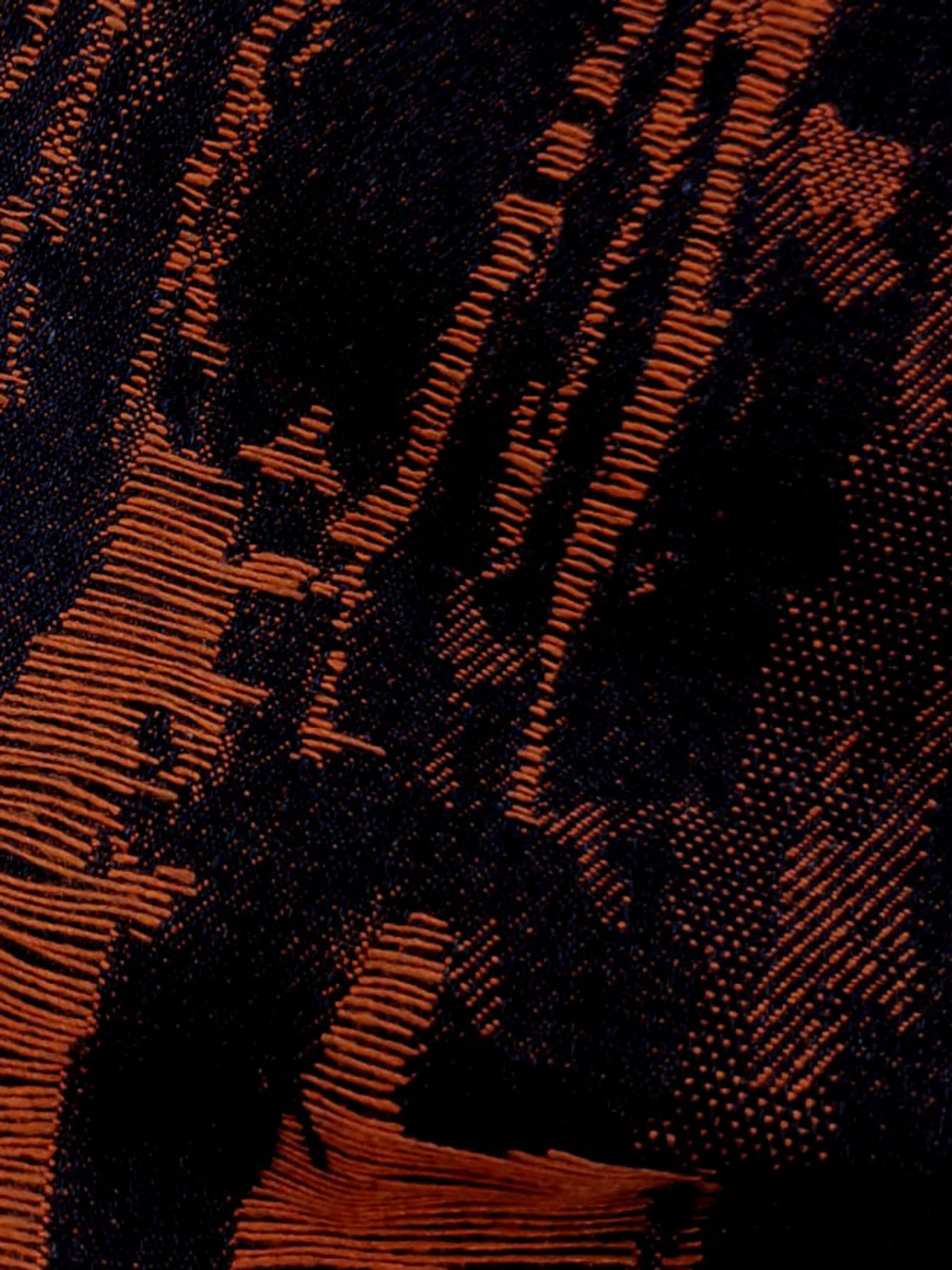 Denim Fabric - Cotton Mix - Distressed Effect Print - Rust & Dark Indigo
