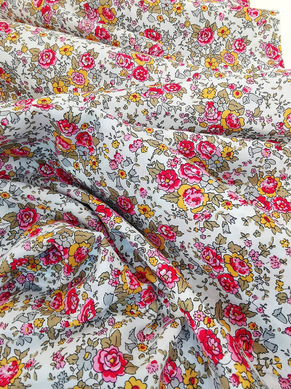 Thumbnail:  Deadstock - Cotton Lawn - Floral Print - Ivory And Red