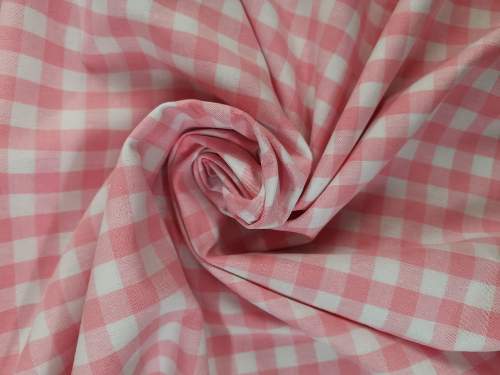 All Cotton Fabric - Yarn Dyed Gingham  -  Pink And White