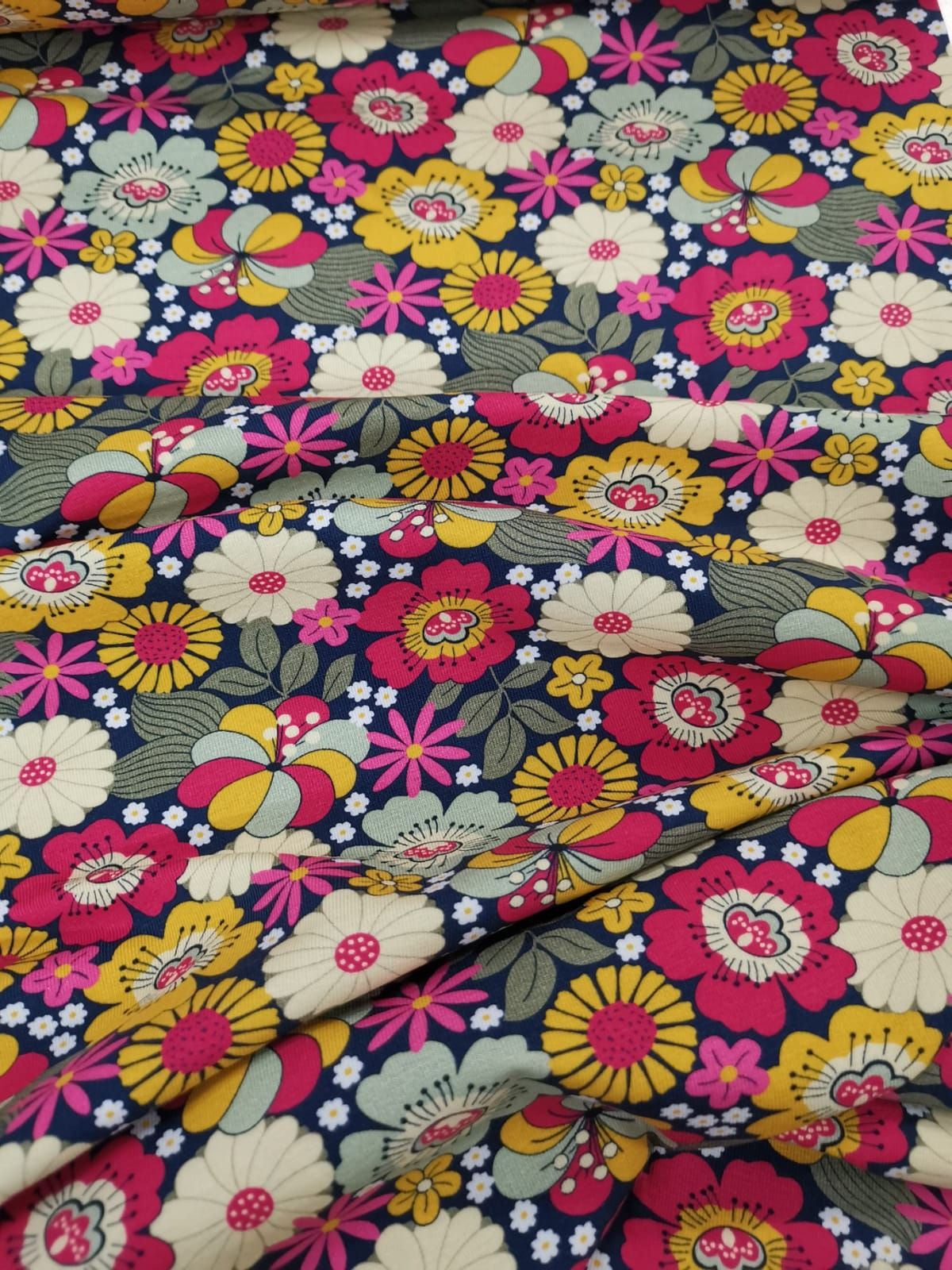 Cotton Jersey - The Crafty Pie - Flower Child - Navy And Multi